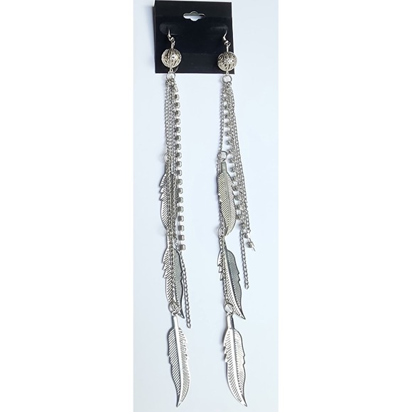 Jewelry - Dangle Feather Earrings Silver Tone